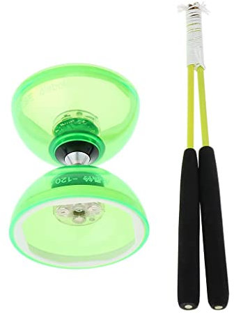F Fityle Professionelles 3 Lager Diabolo mit Stöcken Und Seilen, LED Gummiballspielzeug, Und Handkoordinationsspielzeug, Grün, wie beschrieben