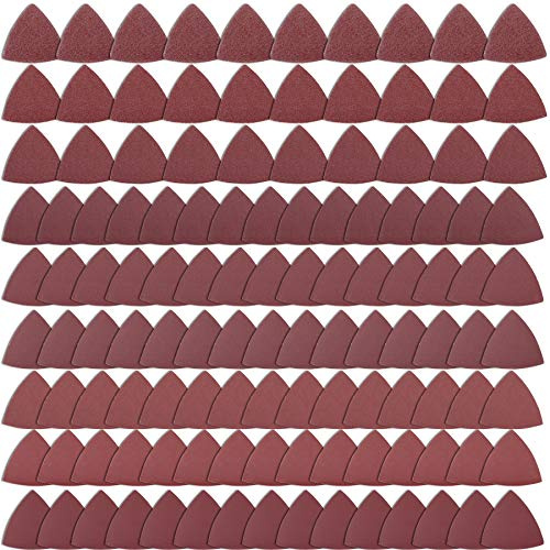 SIQUK 120 Pieces Sandpaper Triangle Sanding Pads Hook and Loop Sandpaper Assorted 40/60/80/120/150/180/240/320/400 Grits for 3-1/8 Inch Oscillating Multi Tool, No Holes