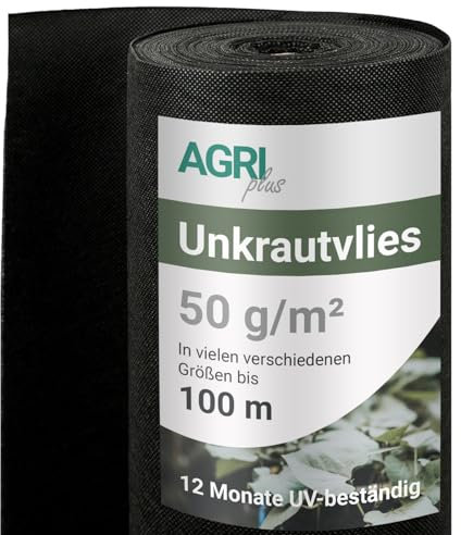 AGRI plus Unkrautvlies I 0,8 x 25 m I Verschiedene Maße I Reißfestes 50 g/m² Polypropylen Vlies für den Außenbereich I Gartenvlies gegen Unkraut I Vlies wasserdurchlässig & UV-beständig