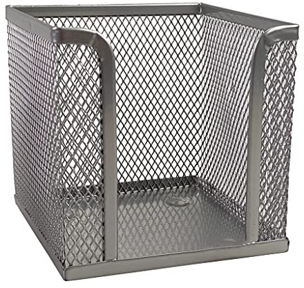 Zettelbox Zettelkasten aus Drahtmetall 9,5x9,5x8,5cm Zettelkästchen silbern Netz für Notizpapier Schreibtisch Notizzettel