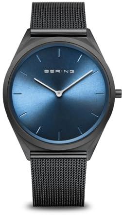 Bering Unisex Quarz Uhr | Armbanduhr 39 mm Edelstahlgehäuse und Zifferblatt | Milanaisearmband | Saphierglas | 3 ATM | 17039