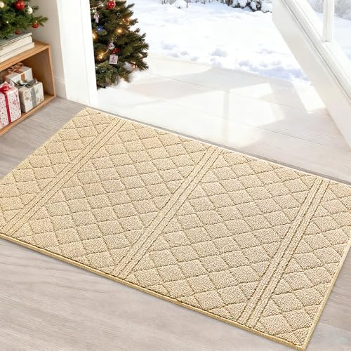 REFETONE Front Door Mat 24 x 36, Non-Slip Low Profile Doormat Light Brown