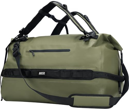 MIER Große wasserdichte Reisetasche Rolltop Dry Rucksack Seesack für Kajakfahren, Rafting, Bootfahren, Schwimmen, Camping, Reisen, Fitnessstudio, Strand, 60 l, Armeegrün