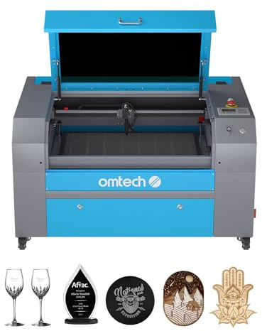 OMTech Graveur Laser CO2 60W 500x700 mm, Machine de Gravure au Laser avec Assistance Pneumatique, Panneau de Contrôle Numérique et Roulettes, Graver sur Bois Verre Acrylique