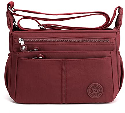 FANDARE Casual Schultertasche Damen Leichte Umhängetasche Wasserdicht Nylon für Sporttasche Arbeitstasche Reise Freizeit Crossbody Bag Rot
