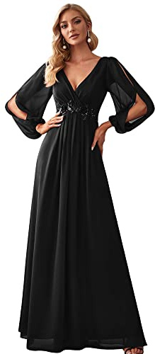 Ever-Pretty Damen Stilvolle Chiffon V-Ausschnitt Applique Plus Size Abendkleider mit Langen Laternenärmeln 00461