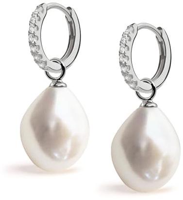 Creolen für Damen, 12 mm, mit austauschbarem Süßwasser-Zuchtperlen-Charm und Zirkonia Secret & You – Vermeil-Gold oder 925er Sterlingsilber