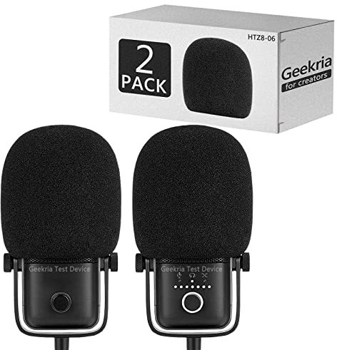 Geekria for Creators - Parabrezza in schiuma compatibile con Elgato Wave: 1, Wave: 3, copertura in schiuma anti-pop per microfono, copertura antivento per microfono, filtro in spugna (nero, 2 pezzi)