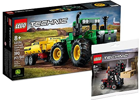 Lego Technic Set: John Deere 9620R 4WD Tractor (42136) + Gapelstapler (30655), Bauspielzeug-Set für Kinder ab 8 Jahren