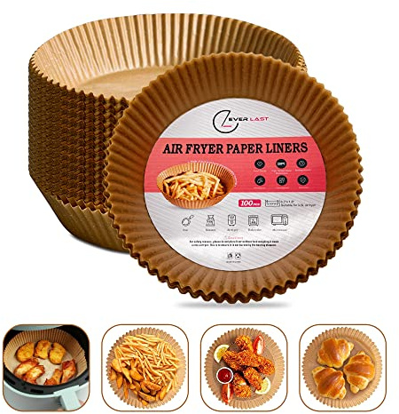 Ever Last® | 100PCS 7.9 inch Air Fryer Liners | Premium Quality Air Fryer Paper Liners Disposable | Oil-Proof, Water-Proof, Non Stick | Heat Resistant Food Grade Parchment Paper for Baking & Roasting