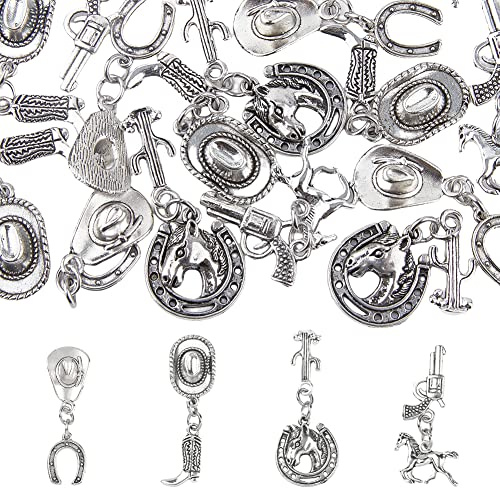 SUPERFINDINGS 32 Stück 4 Stil Cowboystiefel Pferd Hut Charms Tibetischer Stil Legierung Anhänger Antik Silber Western Cowboy Thema Anhänger Charms Für DIY Halskette Armband Schmuckherstellung