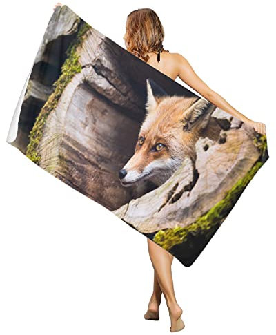 Strandtuch 80x130cm, Fuchs Versteckt Sich In Einem Baumloch Mikrofaser Handtücher Weich Duschtücher Tragbares Badehandtuch, Für Schwimmen, Strand