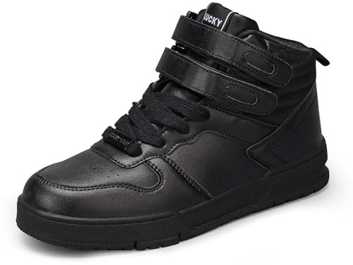 LUCKY STEP Zapatillas Deportivas de Moda para Mujer Botas de Baloncesto para Caminar con Plataforma de Cierre autoadherente Zapatillas Casuales de Cuero Sintético (Negro Total, 9US-40EU-7UK)