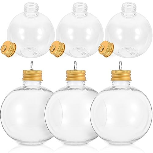 BESTonZON 10 Stück Weihnachts-Schnapskugeln mit Schraubverschlüssen, durchsichtige Weihnachtsbaum-Ornamente, befüllbar, 250 ml, Kunststoff-Weihnachtsschmuck, hängende Kugel für Weihnachtsbaumdekorati