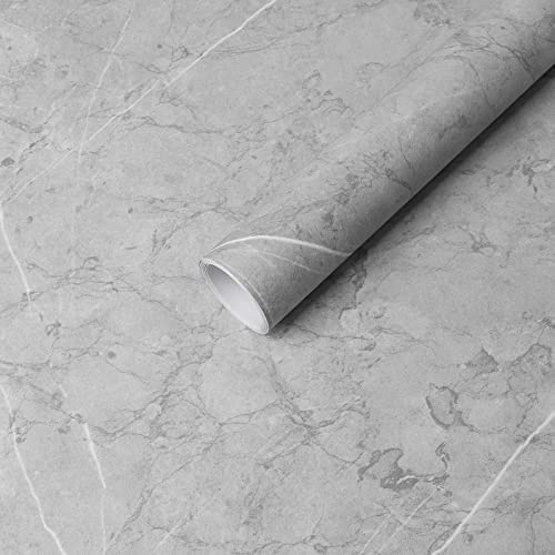 Hode Marble Sticky Back Plastic Roll Vinyl Wrap Self Adhesive Wallpaper | 30x200cm Grey Marble Kitchen Worktop Vinyl Covering Peel Stick on Wall Paper Cupboards Bathroom Furniture Contact Paper PVC