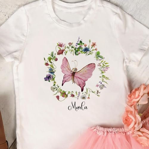 Bügelbilder Schmetterlinge Blumenkranz in A5 A4 Bogen Wunschname Name Applikation Kissen Shirt Bügelbild Bügelmotiv Patch auch dunkle Textilien bb266 - ausgewählte Größe: *A5*