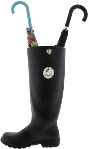 CR CERAMICA RAMBLEÑA Keramik | Schirmständer Amazon | Original Schirmständer | Schirmständer Keramik | Schirmständer Stiefel verziert schwarz Modell 13 | 30 x 14 x 46 cm