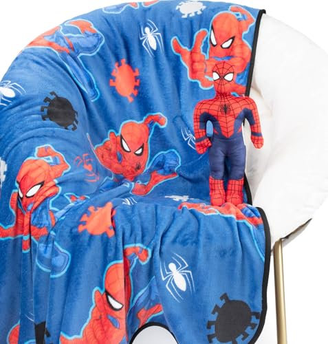 Jay Franco Marvel Spiderman - Couverture 130 x 150 cm avec Peluche - Ensemble de 2 pièces Couverture Douce et Oreiller pour Enfant