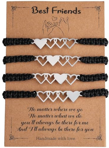 LEGENTLISUR Ensemble de 4 Bracelets Coeur En Acier Inoxydable - Réglable Pour Meilleurs Amis Et Famille