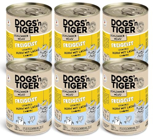Dogs'n Tiger Freigeist Nassfutter Katze, Huhn & Lachs, 6X 400g | Katzenfutter nass, Alleinfutter, hoher Fleischanteil, getreidefrei, ohne Zuckerzusatz, ohne Konservierungsstoffe