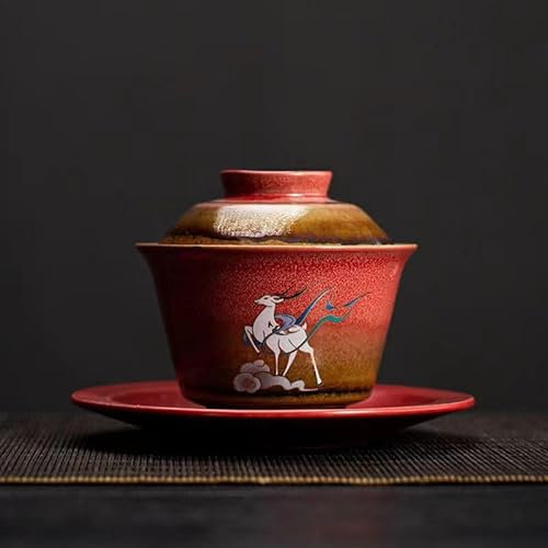 GeRRiT China-Teetasse, Teeschale mit Deckel, Teetasse im großen Keramikstil, Retro-Drachenpalast und Teeschale mit acht Schätzen.
