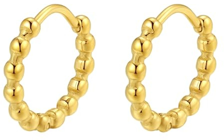 Happiness Boutique Damen Kugel Creolen Ohrringe aus Edelstahl | Goldene Kugelfassung | Minimalistische Hoop Ohrringe