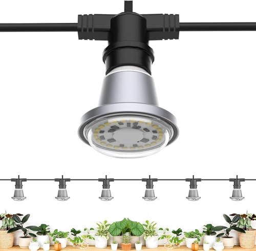 SANSI Hanging Grow Light String, 6 E27 Bulbs 12W, IP65 Waterproof, 22ft | Full Spectrum LED Grow Lamp for Indoor Outdoor Plants Growth, IP54 Hanging Grow Light String with 6 Replaceable Grow Bulbs