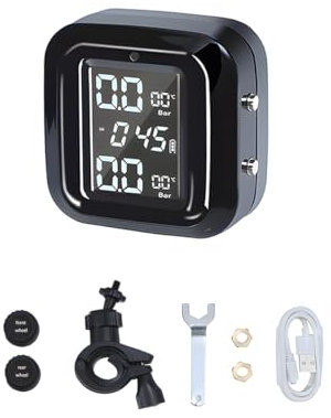 CGEAMDY Motorcycle TPMS Sistema di Monitoraggio Pressione dei Pneumatici, Monitor Pressione Pneumatici Moto, Allarme Pressione Pneumatici Temperatura Monitor in Tempo Reale per Moto Due Ruote