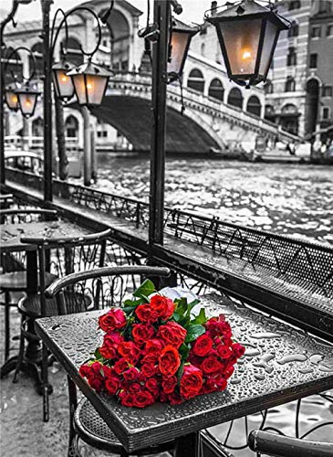 Puzzle 1000 pièces en Noir et Blanc avec Roses Rouges pour Enfants et Adultes, Jouet éducatif, Cadeau, Artisanat, décompression, détente, décoration de Cadeau de Noël, Peinture 50 x 70 cm