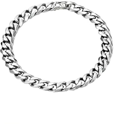 Dustill Edelstahl Herren Armband in Silber | 7 mm breit | Panzerkette schwer | Cuban chain | Länge: 16/17/18/19/20/21/22 cm (Silber, 21)