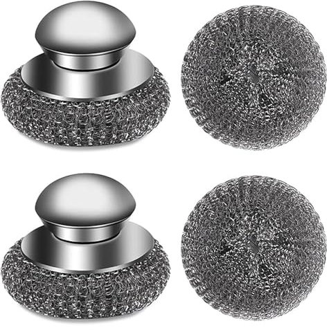 HSAJS Estropajo Acero Inoxidable Mango Ergonómico Esponja Metálica Limpieza Cocina Eliminador Grasa Ollas Sartenes