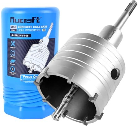 Nucraft Hohl-Bohrkrone 68mm SDS Plus, 4 Schneiden, kreisförmige Lochsäge | Hartmetall-Zentrierbohrer
