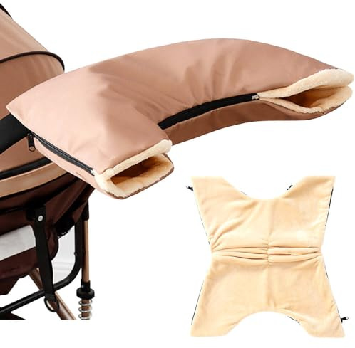 Tyuodna Kinderwagen Handwärmer mit Fleece,Wasserfest Winddicht Kinderwagen Handschuhe,Handmuff für Kinderwagen,mit Dreiseitigem Reißverschluss Perfekt als Kinderwagen Zubehör (Braun)