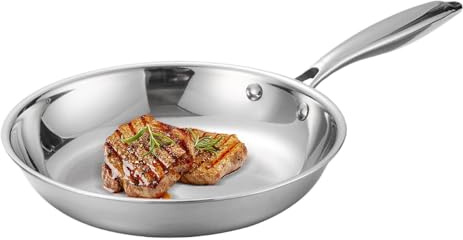 Dreuhuing Edelstahl Bratpfanne, Unbeschichtete Induktionspfannen Verdickte Edelstahl Tiefe Bratpfanne Edelstahl Kochgeschirr Pfanne Kochen Bratpfannen für Zuhause Täglicher Gebrauch Steaks Omelett