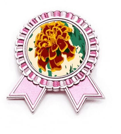 Spilla con crisantemo messicano, pavone, rosa, vincitore, medaglia, Medio, Metallo