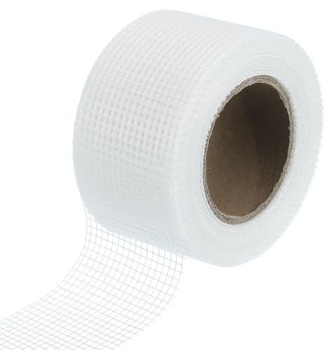 sourcing map Drywall Joint Tape, 2 x 66Ft Self-Adhesive Fiberglass Cement Board Mesh Tape, Crack Patch Fabric for Wall Sheetrock Ceiling Crack Repairing Strengthening, White