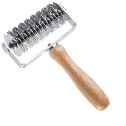 Hasaller Lattice Roller Cutter Stainless Steel Dough Lattice-Roller Cutter Roller Cutters Holder Pastry Lattice-Cutter Lattice Dough Wheel Cutters with Wooden Handle for Bread Pizza Puff Pastry