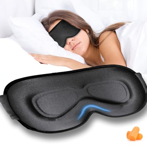 Grsta Masque de Nuit 100% Occultant, Masque de sommeil pour Hommes et Femmes, 3D Cache Oeil pour Dormir, Masque Yeux Doux et Confortable pour Dormir, les Siestes, la Méditation, les Voyages (Noir)