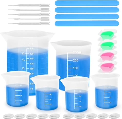 29 Piezas Vasos Medidores de Silicona, Tazas Medidoras Antiadherentes de 450ml/250ml/100ml, Reutilizable Jarras de Medición Resina Epoxi para Moldes de Fundición/Manualidades/Laboratorio/Cocina