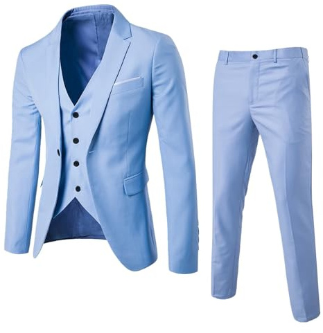 Generisch 2025 Trousers Slim Party 3-Piece Men's Vest R Business Wedding Suit Men's Coats Trouser Suit Light Blue Women, sky blue, L