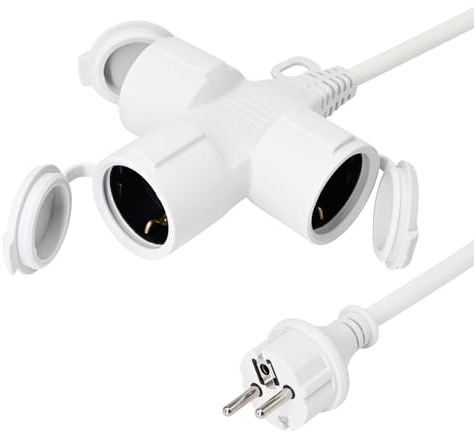 XUANSHI Verlängerungskabel Outdoor 3m mit 3 Schuko-Steckdosen, 3fach Verlängerung Stromkabel IP44 für den Außenbereich, 1,5 mm² Gummi-Kabel außen - 3 Fach Verteiler mit Schutzkappe 3500W - weiß
