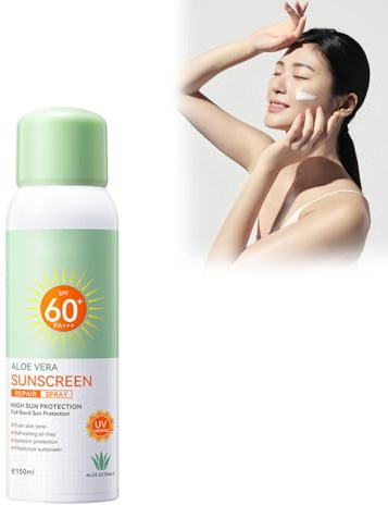 Aloe Vera Sunscreen Repair Spray Aloe Vera Solar Spray SPF60 150ml 3 en 1 Protección con efecto calmante – Aerosol ligero para enfriamiento instantáneo y protección UV