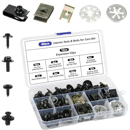 80 Pcs Car Clips & Plastic Screws Kit, with Heat Shield Clips Car Body U Clips & Engine Undertray Screws Fasteners Set Car Parts for Fasten Fender Repair Automotive