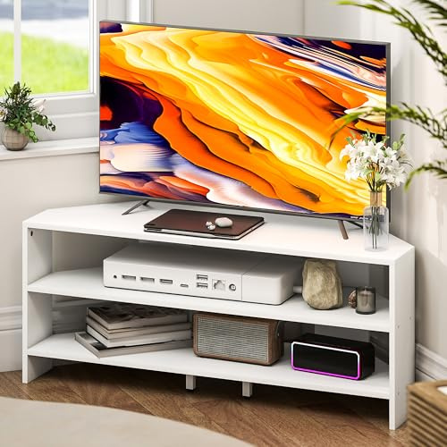 HOMCOM Mobile TV ad Angolo 47 max 2 Ripiani Aperti 110x36x45 cm Bianco | Mobile Porta TV Moderno in Truciolato, Camera da Letto, Soggiorno