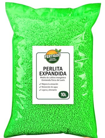 Fertigoo Perlita para Plantas 10L | Granulometria Gruesa 3-6mm | Sustrato Ligero de Jardineria Que Mejora Drenaje y Aireación en Macetas, Semilleros, Esquejes, Horticolas, Suculentas y Cactus.