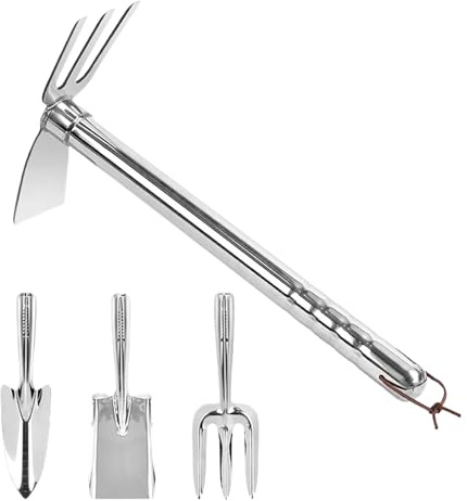 Doiyislem Kit Di Attrezzi Da Giardinaggio | Zappa In Acciaio Inossidabile Per Trapianti,Set Multifunzionale 4 Pezzi Per Orto Balcone Giardino Scolastico Campeggio Coltivazione Terreno E Manutenzione