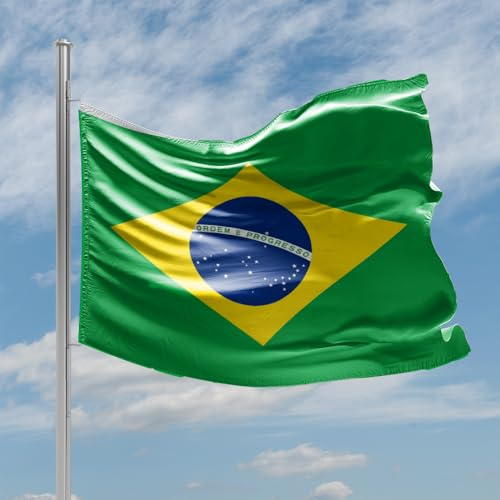 Bandera de Brasil, Poliéster, Verde Amarillo Azul, 90 x 150 cm, Tamaño Grande