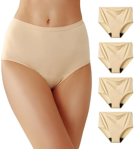 Battewa Cotton Incontinence Underwear for Women High Waisted Leak Proof Panties Bladder Leak Protective Briefs Adult Pee Proof Assurance Underwear (4Beige, L, 4 Pack)