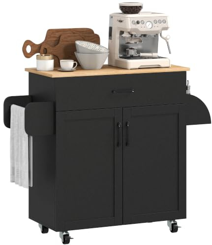 HOMCOM Dessert Îlot de Cuisine Multi-Rangements 1 Tiroir 2 Portes Noir