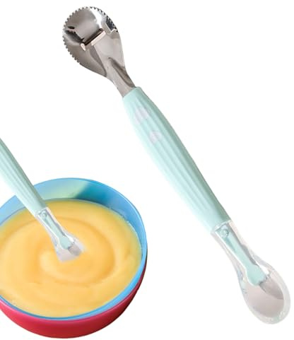 Cuchara de alimentación para bebé: raspador de frutas, diseño de doble cabeza de silicona, dispositivo de entrenamiento de destete seguro, para las encías | Adecuado para raspar, verduras, purés